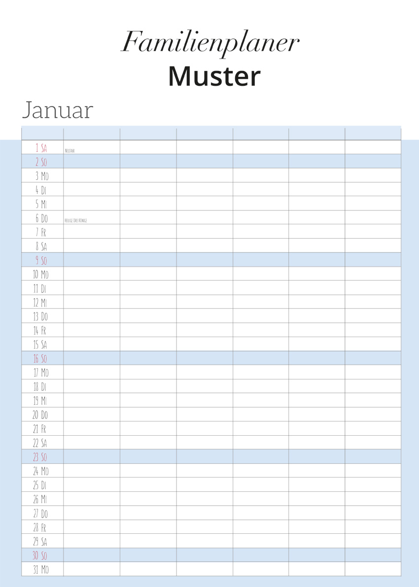 Kalendarium für Familienplaner